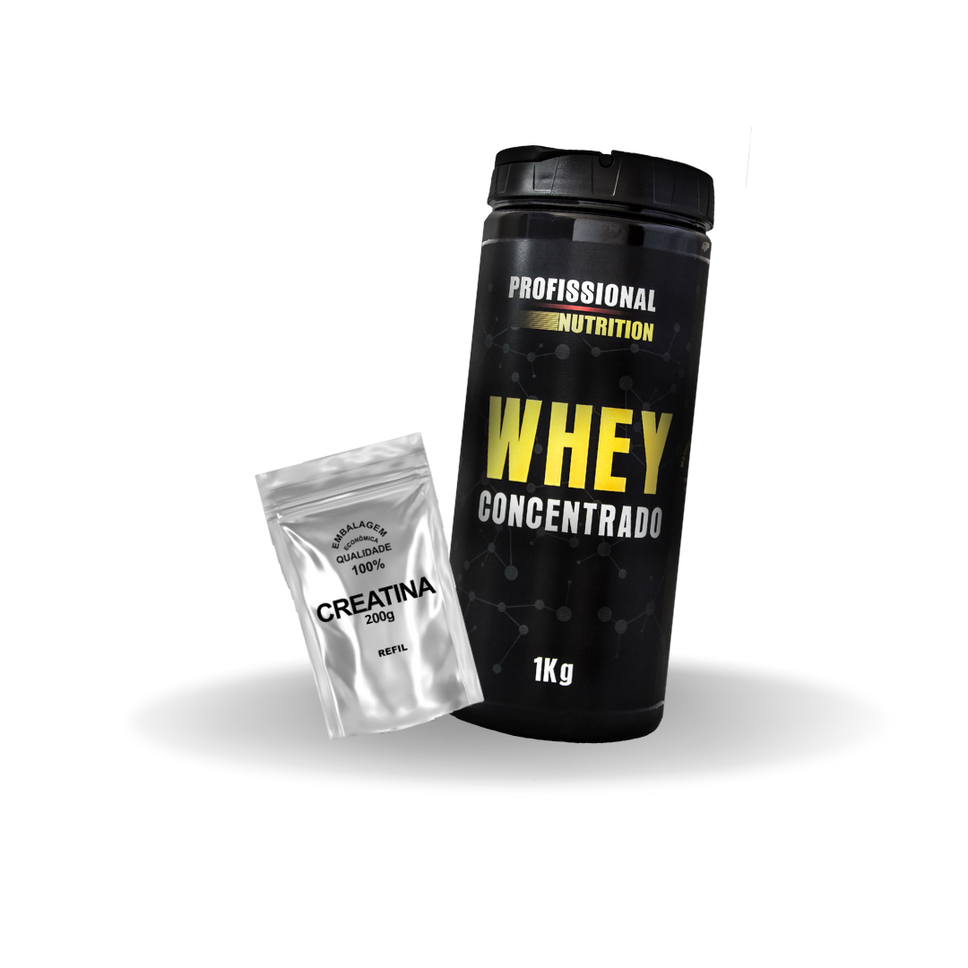 WHEY CONCENTRADO 100% 1kg + CREATINA 200g REFIL<br>Kits N�cleo do Ser - R$ 104,89